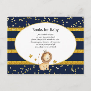 Gold Lion Navy Blue Baby shower Boeken voor Baby Briefkaart