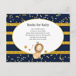 Gold Lion Navy Blue Baby shower Boeken voor Baby Briefkaart