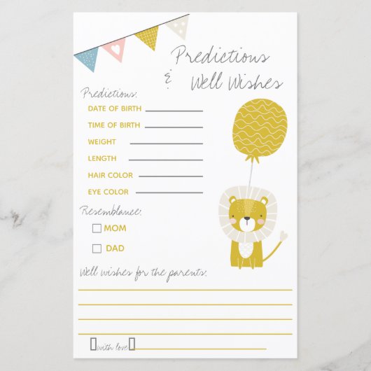 Gold Lion Predictions & Well Wish Baby shower Game (Voorkant)