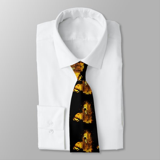 Gold Lion Print op zwarte Mannen Necktie Stropdas (Gebonden)