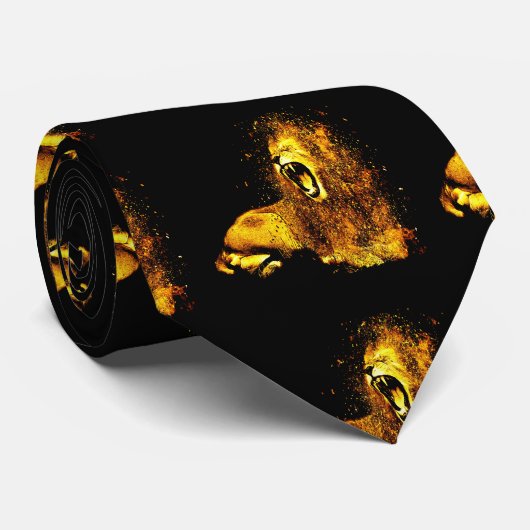 Gold Lion Print op zwarte Mannen Necktie Stropdas (Opgerold)