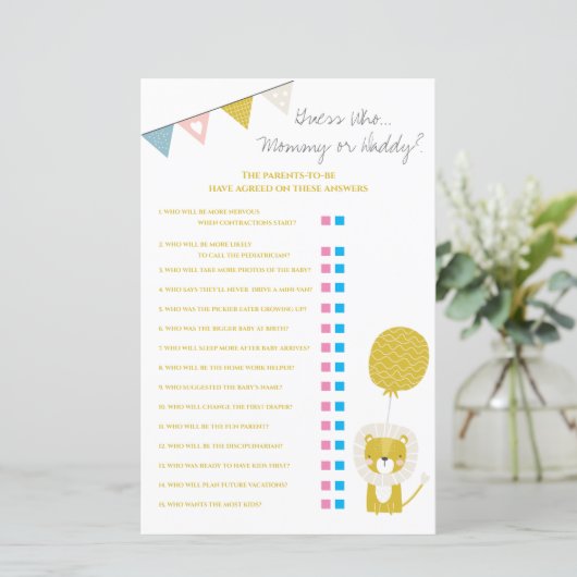 Gold Lion raad wie mama/papa Baby shower speelde (Staand voorkant)