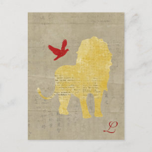 Gold Lion Silhouette Monogram Briefkaart