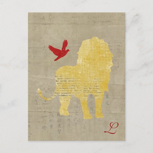 Gold Lion Silhouette Monogram Briefkaart (Voorkant)