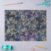 Gold Lions en Flowers op Paarse ontkoppeling Tissuepapier (Craft)