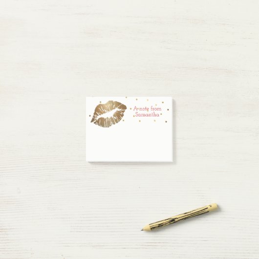Gold Lip print persoonlijk, Small Post IT Note Pad (Op bureau)