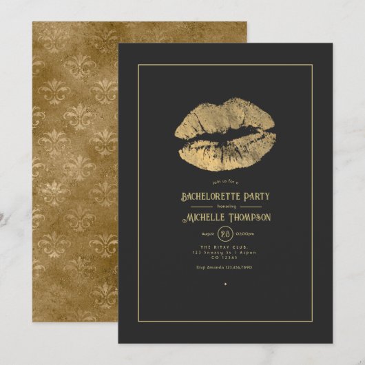 Gold Lips Bachelorette Kaart (Voorkant / Achterkant)