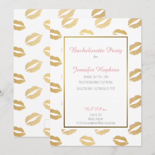 Gold Lips Bachelorette Party Kaart (Voorkant / Achterkant)
