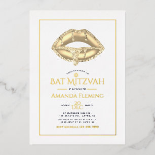 Gold Lips Bat Mitzvah Foto Folie Uitnodiging
