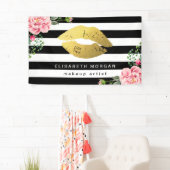 Gold Lips Beauty Salon Floral Black White Stripes Spandoek (Insitu)