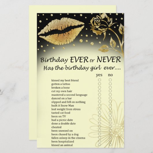 Gold Lips Birthday altijd of nooit game (Voorkant / Achterkant)