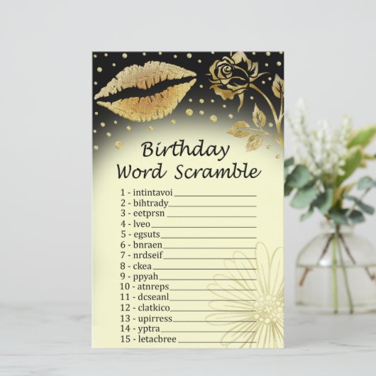 Gold Lips Birthday Word Scramble Game (Staand voorkant)