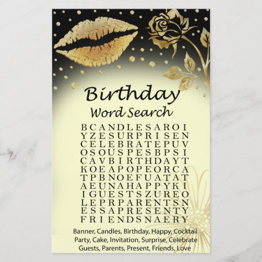 Gold Lips Birthday word search game (Voorkant)