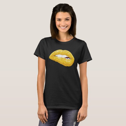 Gold Lips Biting Lipstick Makeup T-shirt (Voorkant volledig)