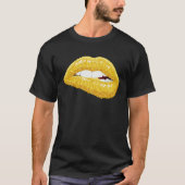 Gold Lips Biting Lipstick Makeup T-shirt (Voorkant)