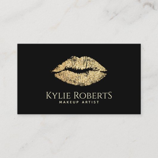 Gold Lips Black Elegant Makeup Artist Beauty Visitekaartje (Voorkant)