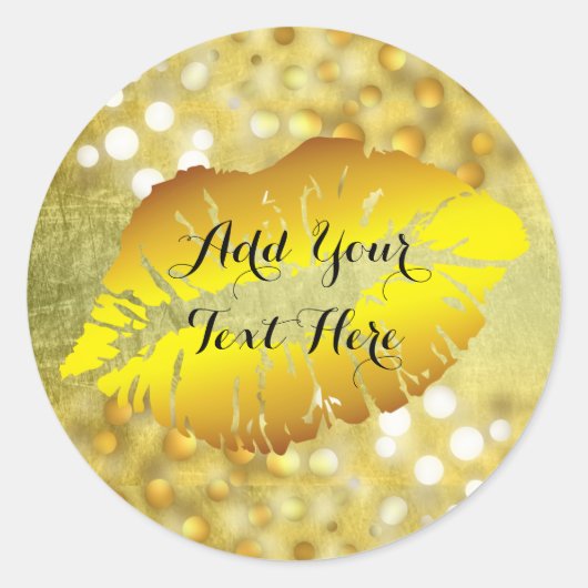 Gold Lips Confetti Glitter Classic Mode Beauty Ronde Sticker (Voorkant)