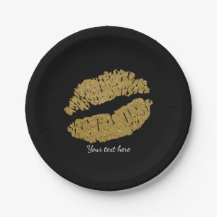 Gold Lips Faux Sparkle Kiss Beauty Makeup Papieren Bordje