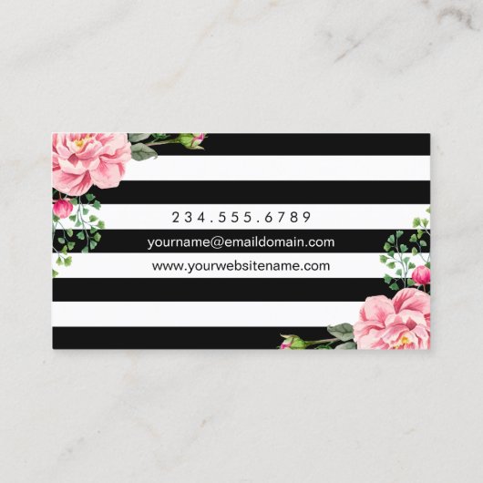 Gold Lips Floral Black White Stripes Makeup Artist Visitekaartje (Achterkant)