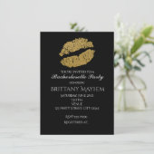 Gold Lips KISS Bachelorette Party Uitnodiging (Staand voorkant)