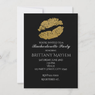 Gold Lips KISS Bachelorette Party Uitnodiging