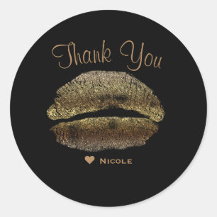 Gold Lips Kiss Makeup Beauty Glam Chic Custom Ronde Sticker