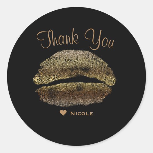 Gold Lips Kiss Makeup Beauty Glam Chic Custom Ronde Sticker (Voorkant)