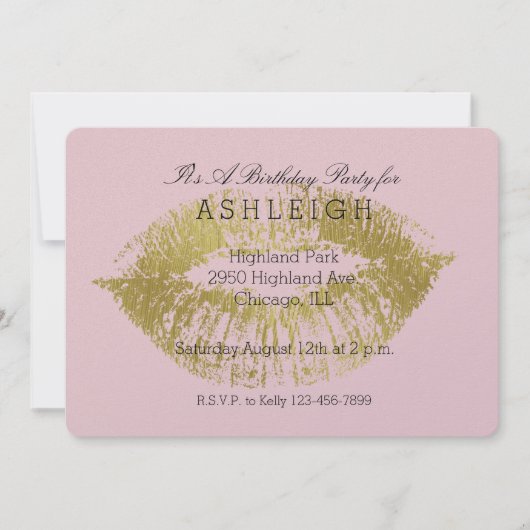 Gold Lips Kiss verjaardag Kaart (Voorkant)