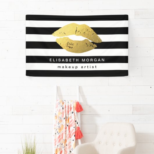 Gold Lips Make-up Schoonheidssalon Zwart Witte Str Spandoek (Insitu)