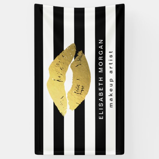 Gold Lips Make-up Schoonheidssalon Zwart Witte Str Spandoek (Verticaal)