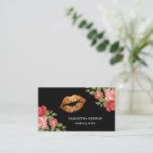 Gold Lips Makeup Artist Floral Visitekaartje (Staand voorkant)