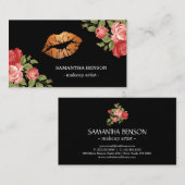 Gold Lips Makeup Artist Floral Visitekaartje (Voorkant / Achterkant)
