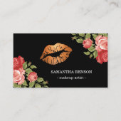 Gold Lips Makeup Artist Floral Visitekaartje (Voorkant)