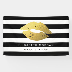 Gold Lips Makeup Beauty Salon Black White Stripes Spandoek