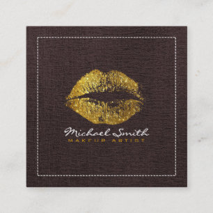 Gold Lips Makeup kunstenaar Modern Brown Burlap Vierkante Visitekaartje