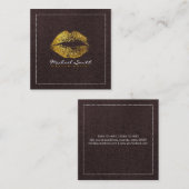 Gold Lips Makeup kunstenaar Modern Brown Burlap Vierkante Visitekaartje (Voorkant / Achterkant)
