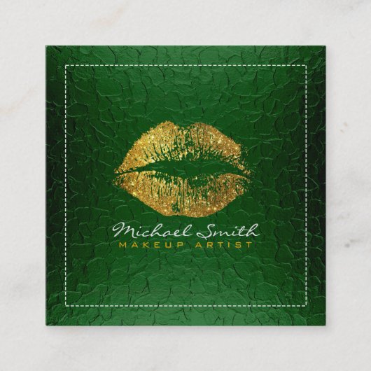 Gold Lips Makeup kunstenaar modern groen metaal Vierkante Visitekaartje (Voorkant)