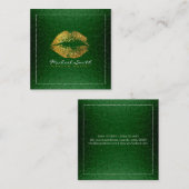 Gold Lips Makeup kunstenaar modern groen metaal Vierkante Visitekaartje (Voorkant / Achterkant)