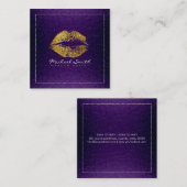 Gold Lips Makeup kunstenaar modern Paars metaal Vierkante Visitekaartje (Voorkant / Achterkant)