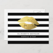 Gold Lips met Black White Stripes - Makeup Artist Briefkaart (Voorkant / Achterkant)