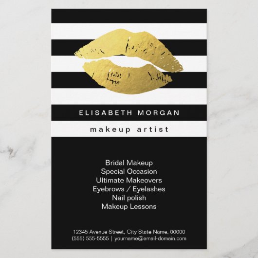 Gold Lips met Black White Stripes - Makeup Artist Flyer (Voorkant)