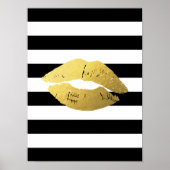 Gold Lips met zwarte witte strepen Poster (Voorkant)