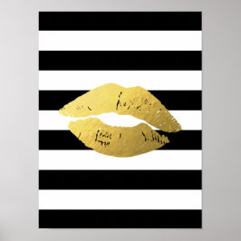 Gold Lips met zwarte witte strepen Poster