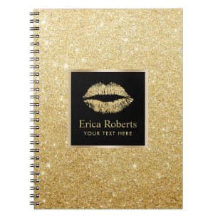 Gold Lips Modern Faux Gold Glitter Notitieboek