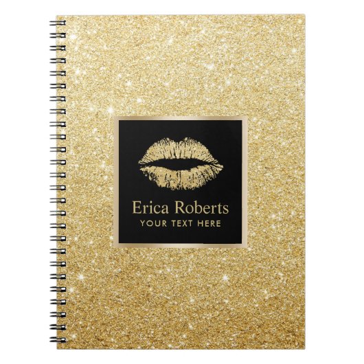 Gold Lips Modern Faux Gold Glitter Notitieboek (Voorkant)