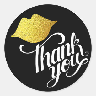 gold lips . mouth . kiss 'thank you' black ronde sticker