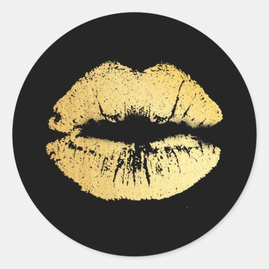 Gold Lips op zwart Ronde Sticker (Voorkant)