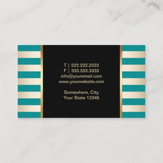 Gold Lipstick - Modern Blauwgroen en gouden strepe Visitekaartje (Achterkant)