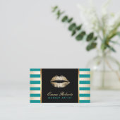 Gold Lipstick - Modern Blauwgroen en gouden strepe Visitekaartje (Staand voorkant)