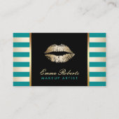 Gold Lipstick - Modern Blauwgroen en gouden strepe Visitekaartje (Voorkant)